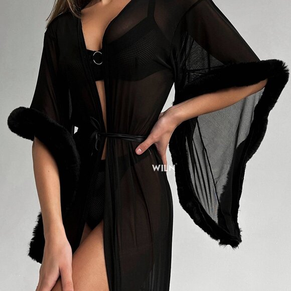 Glamorous old hollywood sheer peignoir black robe burlesque meets boudoir 🔥 - Picture 3 of 6